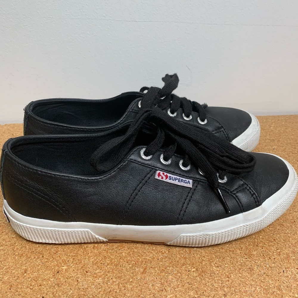 Black Leather Superga Sneakers